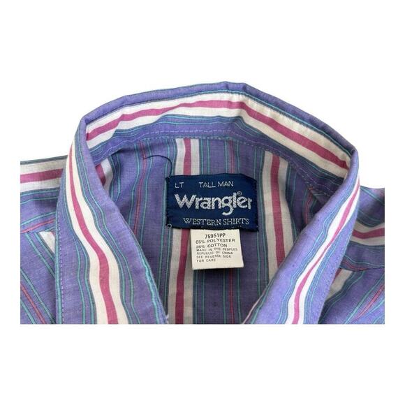 Wrangler Western Shirt Men's Purple Pink Pearl Snap Plaid Button Long Size LT - Picture 12 of 12